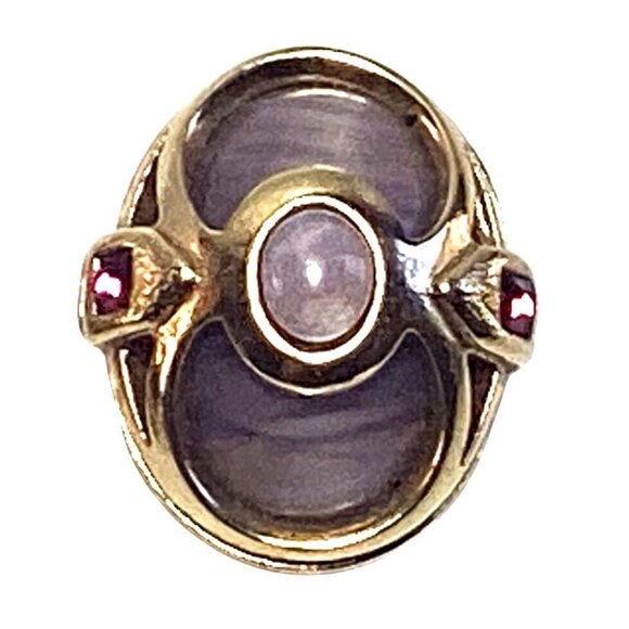 1928 Art Nouveau Inspired Chunky Oval Clip On Earrings Pink Porphyry Glass - Picture 3 of 6